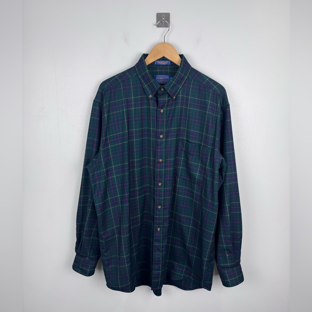 Sir Pendleton Men Tartan Wool Button Down Shirt Size Large Long